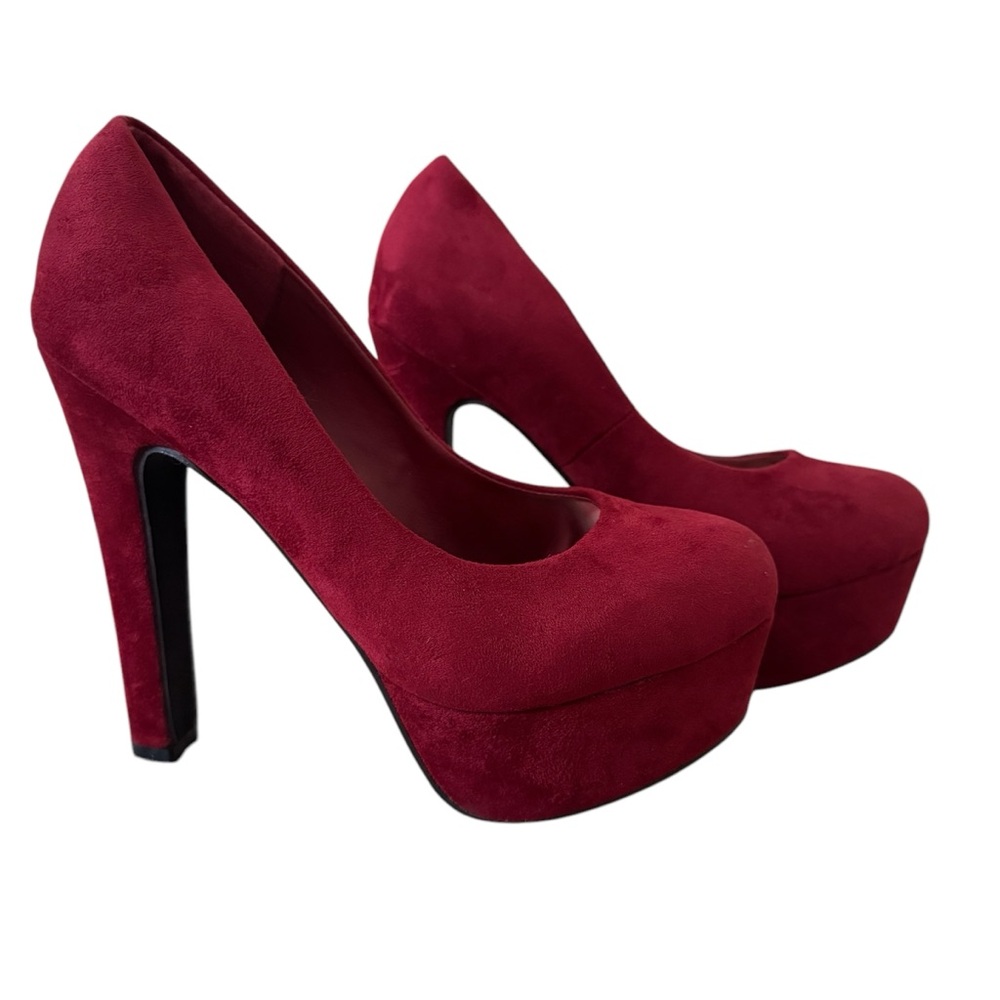 Styluxe Red Faux Suede High Heels Shoes Size 7